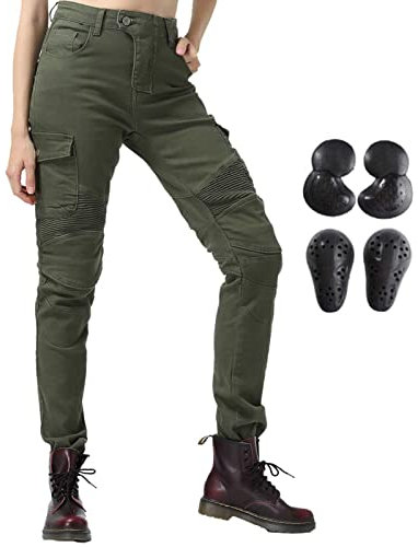 GEBIN Damen Motorradhose, Motorrad Jeans Biker Trousers, Sportliche Motorrad Hose Fahrrad Riding Schutzhose, Mit Protektoren Motorradhose (Grün,XS)