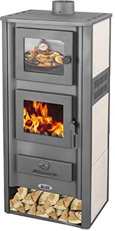 Kaminofen mit Backfach Weiß Holzofen 12,1 kW Kamin Ambasador Ofen Dauerbrandofen Werkstattofen Schwedenofen Hüttenofen Heizofen