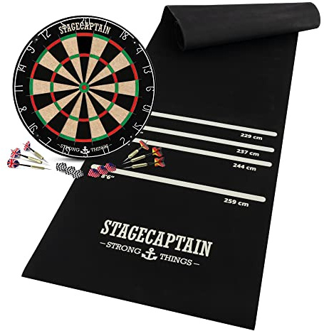 Stagecaptain DBS-1715 Bullseye Pro Dartscheibe Matte Set, Stärke: 3 | Dartscheibe aus Sisal, Drehbarer Nummernring, Material Scheibe: Sisal, 5 cm, Extra dünne Drahtspinne: 0, 8 mm, Gewicht: 4
