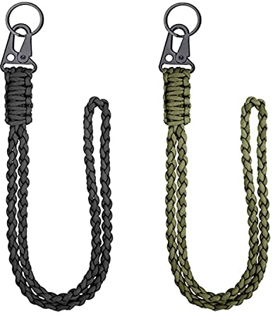 iHMeiju 2 Stück robuste Paracord-Halskette mit Pfeifenband geflochten, Handgelenkschlaufe, robuste Schlüsselbänder mit Metallclips, geflochtene Schlüsselbänder für Outdoor-Aktivitäten. (Schwarz, Grün)