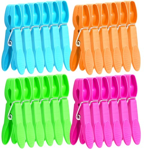 Colorful Plastic Clothespins, Heavy Duty Laundry Clothes Pins Clips Pegs, Drying Line Pegs Small Colored Clothes Pins for Outdoor, Clothesline Crafts Picture Clips Food Package Clips, 24 Packs