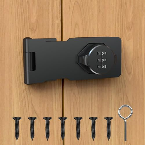I-EASYDWW Cabinet Password Hasp Lock, Keyless Combination Lock for Small Doors, Barn, Bathroom, Outdoor, Garage, Garden, Black