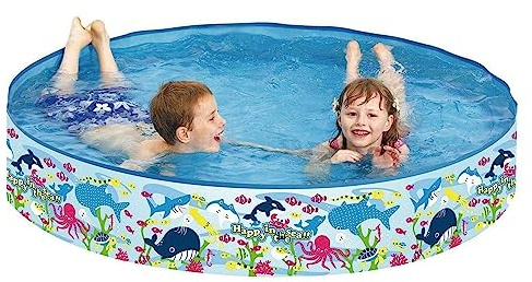 ADEPTNA Kids Ridgid Wall Play Swimming Paddling Pool Happy Sea Life Outdoor Garden Summer Fun (Multicolour 150cm x 25cm)