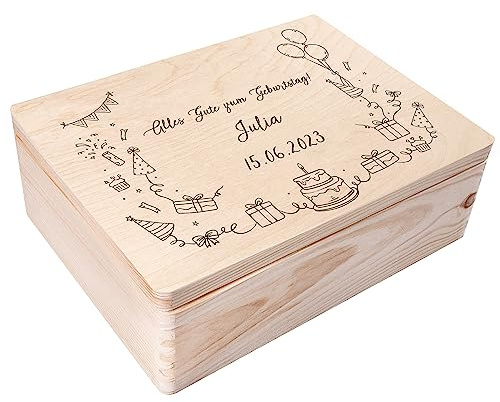 Creative Deco Personalisiert Geburtstag Geschenke für Frauen, Männer Kinder | Erinnerungsbox Holzkiste | Basic Motiv für Geburtstag | Individuelle Geschenk | Geschenkkiste Geschenkbox