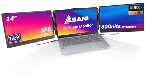 Full HD Portable Monitor - 13.3” Tri-Screen Laptop Monitor Extender with Single Cable Connection - Works with Windows, Mac, Android