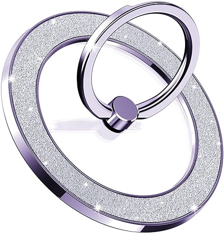 Pikabo Magnetic Phone Ring Holder for MagSafe, Glitter Phone Grip Stand with 360° Rotation Finger Ring Kickstand Compatible with iPhone MagSafe Accessories. (Glitter Purple)