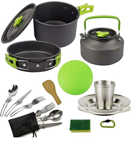 BONOOL Camping Kochgeschirr Set Outdoor Tragbare Camping Topf 2-3 Personen Wild Picknick Geschirr Topf Reise Pfanne Wandern Picknick Werkzeuge