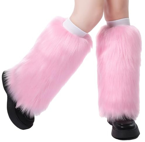 Gefomuofe Damen Kunstpelz Beinwärmer Plüsch Beinwärmer, Mädchen Furry Fuzzy Beinwärmer Winter Stulpen Damen für Winterwärmer Karneval Halloween Fasching Mottoparty Verkleidung