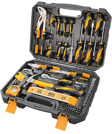 TOLSEN 89-Piece Tool Set Home Tool Kit, Household Screwdriver Set with Hammer, Drill Bits, Ratchet, Hex Key, Tape Measure, Plastic Toolbox Storage Case for Home Mechanic Auto Repair
