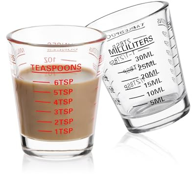 Shot Glasses Measuring Cup Set 2PACK Espresso Shot Glasses Liquid Heavy Glass 26-Incremental Measurement 1 OZ, 2 TBS, 6 TSP, 30 ML Kitchen Tools (RED&Black)