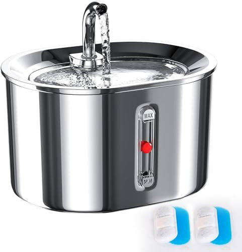 Joric Katzenbrunnen Edelstahl 2.5L,Silent Katzenbrunnen für Katzen mit Pumpe und 2 Aktivkohlefilter,Wasserhahn-Design,Trinkbrunnen für Katze für Mehrere Haustiere