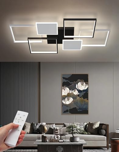 QYSMGS LED-Deckenbeleuchtung Modern Rechteckige Deckenlampen Für Wohnzimmer Dimmbar Mit Fernbedienung Contro Flush Mount Deckenleuchte Für Wohnzimmer Schlafzimmer Stube (Schwarz, 110cm)