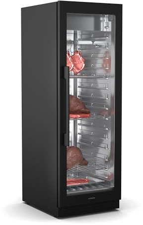 Klarstein Reifeschrank, 352L Fleischreifeschrank mit Temperatur & Luftfeuchtigkeitskontrolle, UVC-Beleuchtung, Touch-Bedienfeld, Doppelt Verglaste Tür, LED-Anzeige, Schwarz