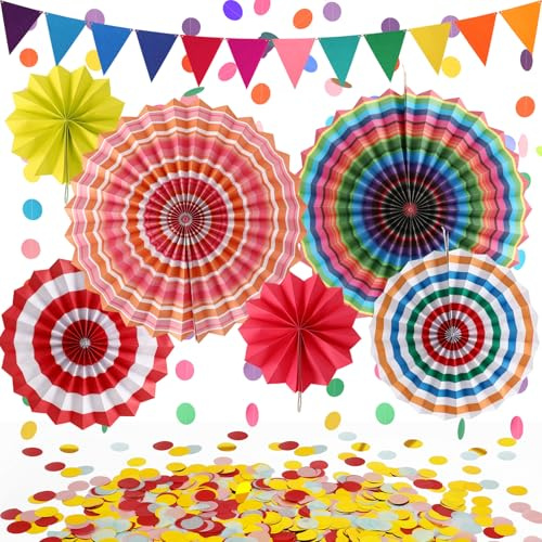 MARFOREVER Bunt Party Deko für Karneval Gartenpartys Geburtstage, Faschingsdeko Papier Aufhängen Fächer Konfetti Regenbogen Wimpelketten Girlande für Karneval Graduierung Hochzeiten Party Deko