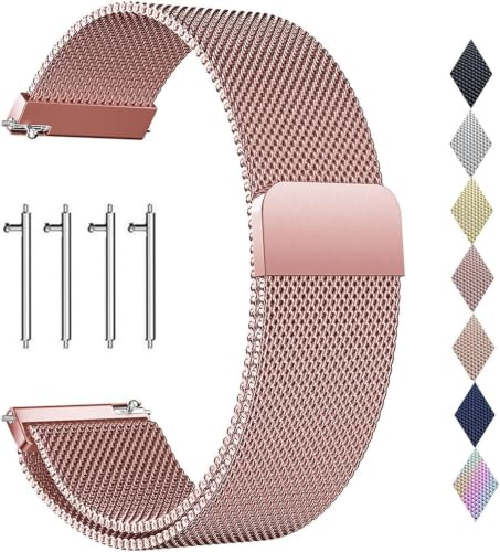 PDSQL Edelstahl Mesh Uhrenarmband, Metall Ersatz Armband Edelstahlarmband mit Magnetverschluss Smartwatch Schnellverschluss Watch Uhren Ersatzband Für Damen Herren (Rosa, 22mm)