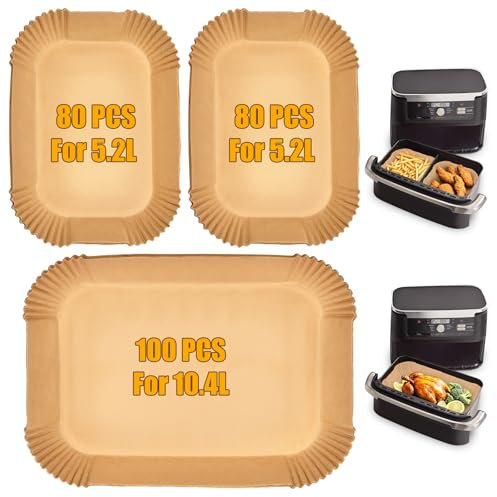 180 Piezas Papel Freidora Aire para Ninja Foodi Flex AF500EU, 5.2L-10.4L Papel Air Fryer Cuadrado, Antiadherente Desechable Forro Paper Pergamino Horno Freidora Aire para Cosori Dual