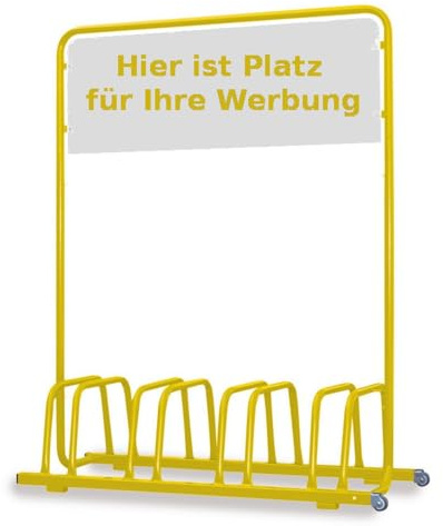 Nischenmarkt 4er Fahrradständer mit Werbefläche – Praktischer Werbeständer mit Rollen für Fahrradparkplätze, Außenwerbung und Event-Marketing (Gelb)