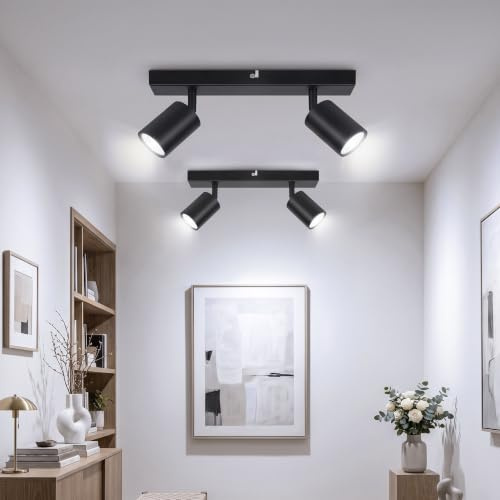 Ketom GU10 LED Deckenstrahler, Deckenlampe 2 Flammig Schwenkbar, 2 Stück | Küchenlampe Deckenleuchte Srahler, Modern Deckenspot Lampe für Küche, Wohnzimmer, Flur, Schwarz, Ohne Leuchtmittel