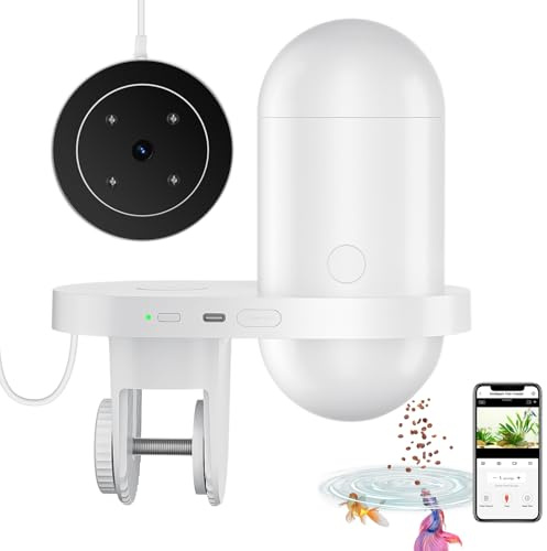 GuKKK Automatischer Fischfütterer mit 2.5K Kamera, App-Steuerung, 230ML Groß feuchtigkeitsbeständiger Urlaubsfutterspender, Präzisionsfütterungssystem, 170°visueller Monitor für Aquarien