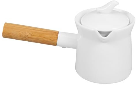 Didiseaon Pentolino Per Latte in Ceramica Manico in Legno Mini Pentola Per Uso Domestico Adatto Per Scaldare Salse Sughi Burro Latte o Cioccolato Fondente