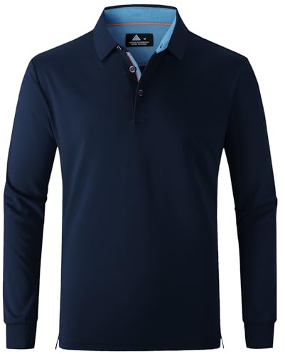 zitysport Polo Hombres Manga Larga Transpirable Secado Rápido Verano Botón Camisetas para Hombre Casual Sport Shirt Basic Regular Fit Golf Camisas(XL Azul Oscuro)