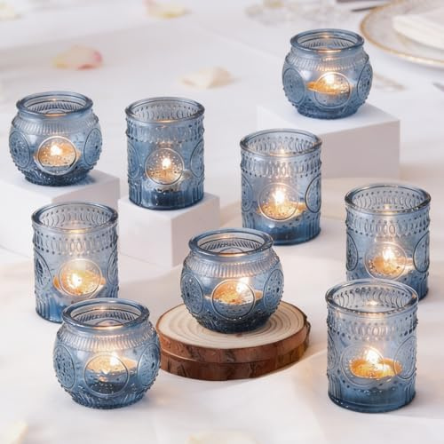Glas Tee Lichthalter, Votive Kerzenhalter für Hochzeitszentrum, Verschiedene Parteien & Heimdekor (12, Blau)