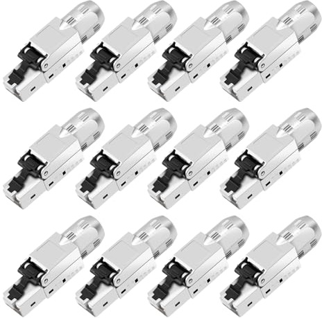 QIQIAZI CAT 7 RJ45 Stecker Werkzeuglos Netzwerkstecker,LAN Stecker Werkzeuglos, Kompatibel Cat 7,6a,6 Netzwerkkabel, Ethernet Stecker Bis zu 10 Gbps | 1000M Stabile Signalübertragung (12 Stück)