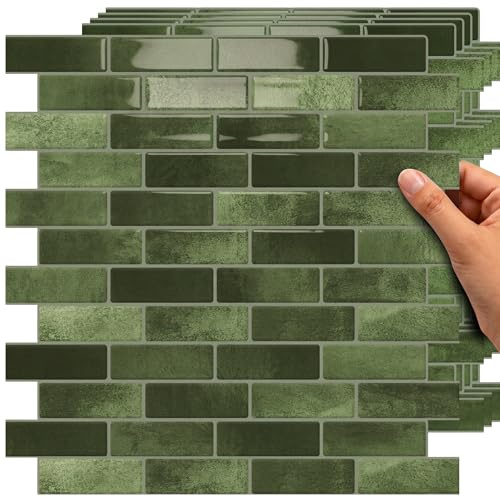 TradeDownCo Peel & Stick Wall Tiles - Thicker Self-Adhesive Premium Tile Stickers for Kitchen, Bathrooms, Laundry Rooms and More, 12x12/30x30cm (Jade Green, 10 Sheets)