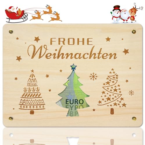 Geldgeschenk Weihnachten Holz, Geldgeschenke Verpackung Weihnachten Wunscherfüller 20 * 15 cm als Geldkarte Grußkarte Weihnachtskarte, Geldgeschenke Selber Basteln für Kinder (Frohe Weihanchten)