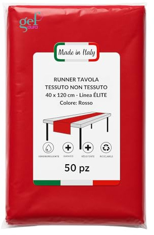 Gef Aura - 50 Centrotavola Monouso Rosso, Effetto Tessuto in TNT 40x120 cm, Runner Tavolo Decorativo e Idrorepellente, OEKO-TEX® Classe I, Made in Italy, per Ristoranti, Catering, Eventi e HoReCa