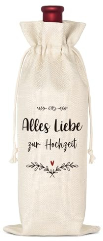 Hochzeits Geschenk für Brautpaar, 750ml Weinbeutel, Geschenktüte | Geschenk Hochzeit, Weinverpackung mit Spruch 'Alles Liebe zur Hochzeit', 14×34 cm
