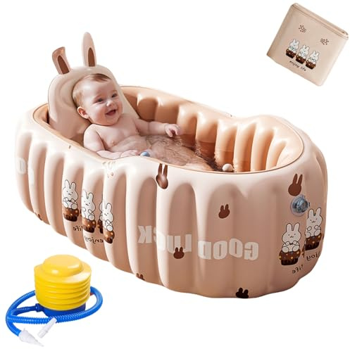 Aufblasbare Babybadewanne mit Rückenlehne, rutschfeste Duschwanne für Kinder & Kleinkinder – Tragbare Babybadewanne mit Sitz und Luftpolster, inkl. Luftpumpe, ideal für Reisen & Zuhause (Rosa)