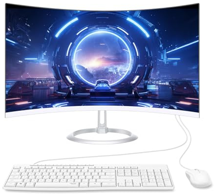 ALNERUZL All-in-One Desktop Computer PC, 24” FHD Curved Display Monitor I3-8100T Quad-Core Processor 16GB RAM 512GB SSD Desktop, WiFi Bluetooth Keyboard & Mouse for Home Business Office Gaming