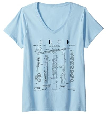 Femme Impression de hautbois Vintage Verni T-Shirt avec Col en V