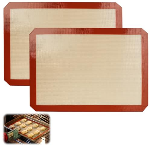 2 Piezas Tapete de Silicona para Hornear, 42x29.5cm Tapete Silicona Horno | Reutilizable, Alfombrilla de Silicona para Hornear, Antiadherente, para Pizza, Galletas, Fondant