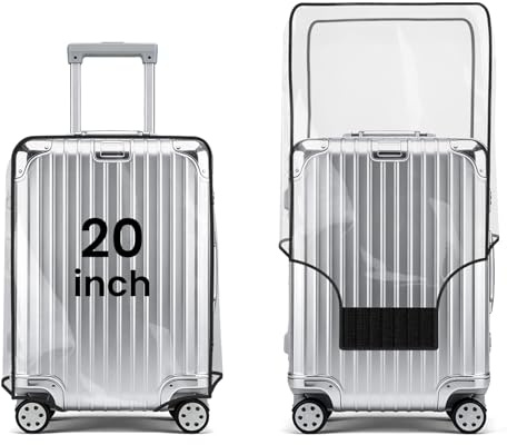 THMINS Clear PVC Luggage Cover 20 inch, Waterproof Dustproof Anti-Scratch | Clear PVC Material,Top and Right Side Handle Openings,Bottom Hook-and-Loop Closure