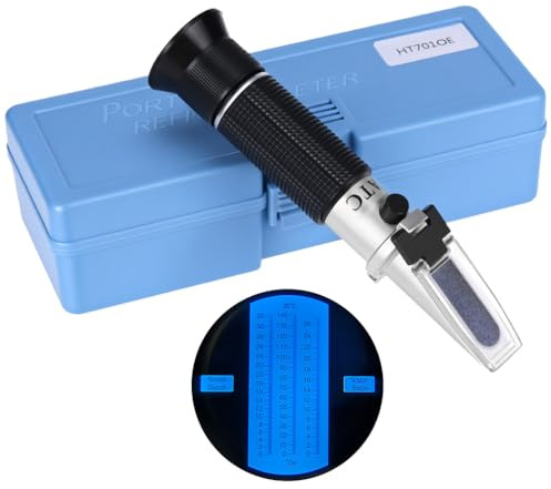 QWORK® Refraktometer 0-140 °Oechsle, 0-32% Brix & 0-25°KMW/BABO – Professionelles Zuckermessgerät mit ATC für Weinbau, Most & Gärung – Präzise Oechslewaage inkl. Zubehör