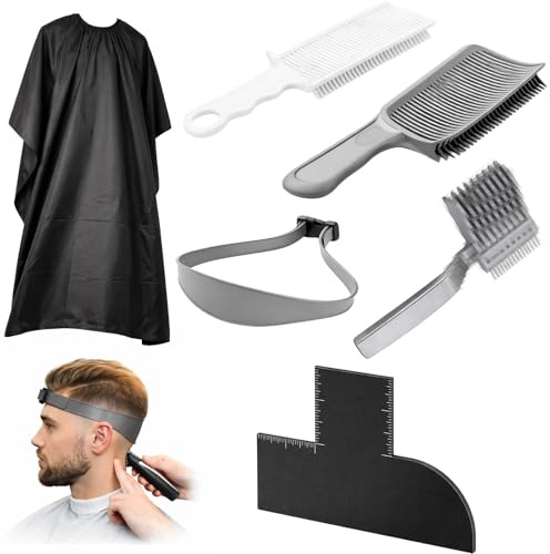 Haarschneidekamm, Haarschneide Schablone, 6Stück Haare Schneiden Hilfe Set, Verstellbare Fade Kamm Silikon Haarschnittband, Haarschneidekamm übergang für Herren, Ideal für Anfänger und Friseure
