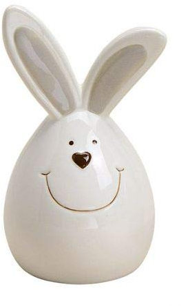 TEMPELWELT® Dekofigur Hase Osterhase 14 cm, Keramik grau im Landhaus Stil, Dekofigur Osterei Ei mit Hasenohren Häschen, Keramikhase Osterdeko für Frühling Ostern