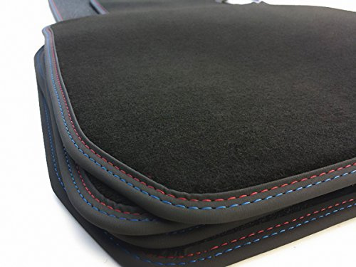 Fußmatten passend für BMW 5er E60 E61 M5 Velours Automatten Premium Original Qualität Auto Teppich 4-teilig Schwarz Doppelnaht Rot Blau mit Antirutsch Klettpads