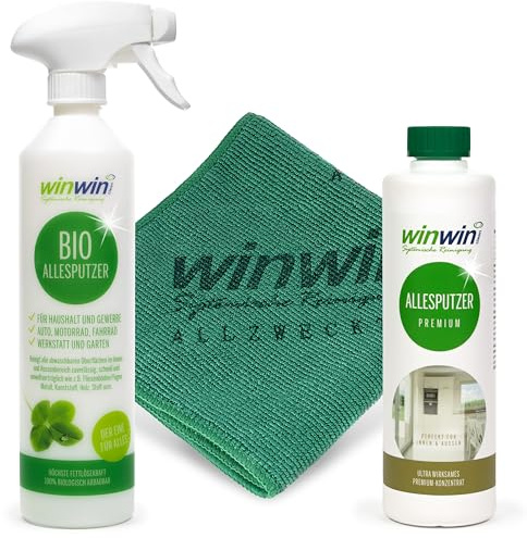winwin clean Systemische Reinigung - ALLESPUTZER 'PREMIUM' 500ML I INKL. 'UNIVERSALTUCH' UND SPRÜH-/DOSIERFLASCHE SET
