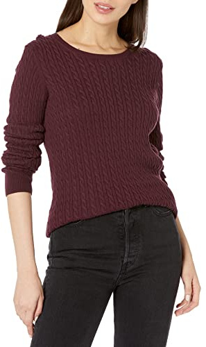 Amazon Essentials Maglione Leggero a Maniche Lunghe con Lavorazione a Trecce Donna, Bordeaux, S