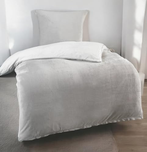 Dreamhome - Biancheria da Letto Invernale Double-Face, in Pile, 135 x 200 cm, Colore: Argento/Bianco
