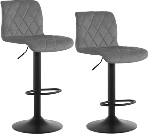 Lestarain Bar Stools Set of 2, Breakfast Barstools, Velvet, Dark Grey | with Footrest and Back, Adjustable Height, for Kitchen Counter