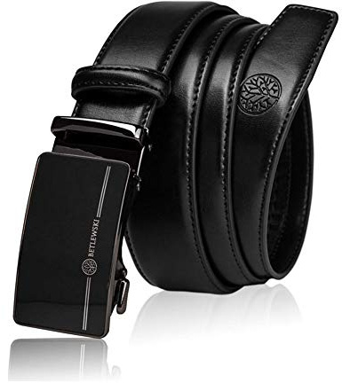 BETLEWSKI - Gürtel Herren Ledergürtel Herren - Herren-Gürtel aus natürlichem Rindsleder mit Kürzungsmöglichkeit - Gurtel echt Leder mit Zertifikat - Länge 125 cm - Schwarz