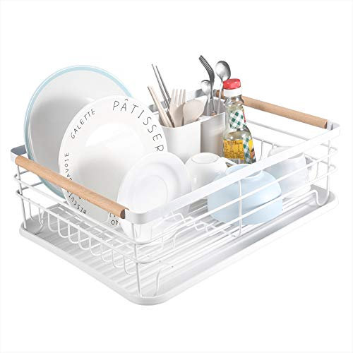 Greensen White Draining Rack Dish Drainer Stainless Steel Sink Drainer with Srip Tray, Multifunctional Dish Rack Collection Tray Cutlery Basket Drainer Basket Kitchen Draining Board Draining Tray