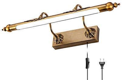 ACMHNC Vintage Spiegelleuchte Bad Mit Stecker,IP44 Badleuchte Retro Spiegellampe Badezimmer Mit Schalter,Braune Bronze Einstellbar Wandleuchte Innen 4000K Spiegel Schminklicht Bilderleuchte,55cm/10w