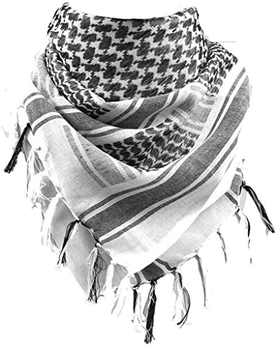 THE ART BOX Bufanda Militar Puro Algodón Blanco Shemagh Tactical Desert Keffiyeh Bufanda Cuello Cabeza Bufanda Arabe Afgana con Borla 110x110 cm