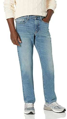 Amazon Essentials Pantalón Vaquero Elástico de Ajuste Recto - Colores interrumpidos Hombre, Lavado Claro, 52W / 30L