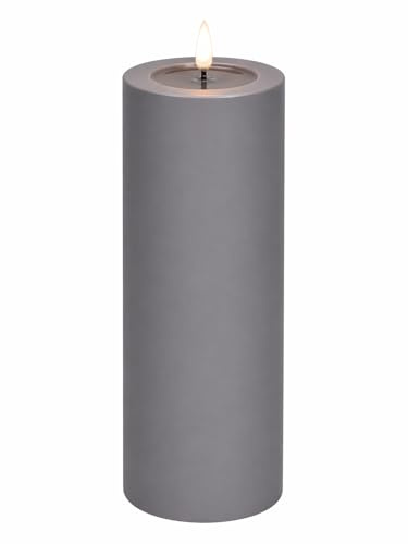 ReWu LED Kerze Deluxe Homeart, Outdoor LED Kerze (Kunststoff Kein Echtwachs) mit realistischer Flamme, warmweißes Licht, Hitzebeständig für den Aussenbereich (Grau)
